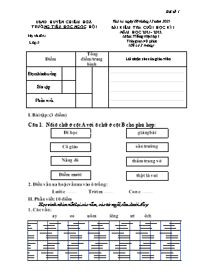 Bài kiểm tra cuối học kì I môn Tiếng Việt Lớp 1 (Kết nối tri thức với cuộc sống) - Năm học 2021-2022